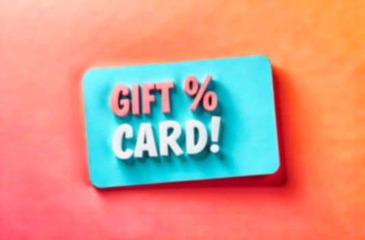 A vibrant gift card with bold lettering showcasing a sale, ideal for special gifts and festive occasions.. Blurred picture