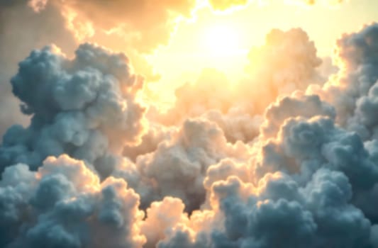 Vibrant clouds are illuminated by the golden light of the setting sun, creating a stunning evening sky filled with color.. Blurred picture