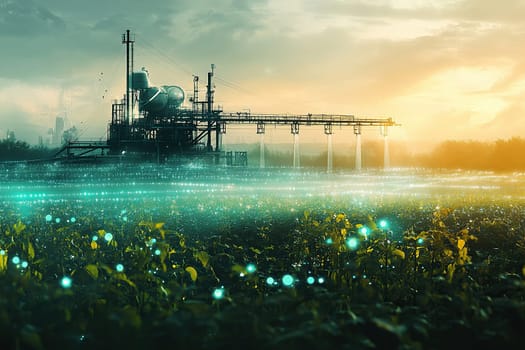 Technology development trend and concept of smart agriculture. Farmers use AI stations to monitor and check forecasts on crop fields.