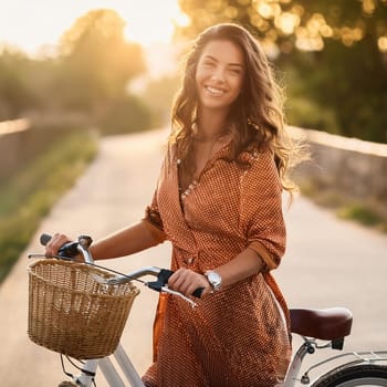 pretty young woman on a bicycle, AI generated image