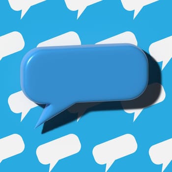 Blue dialog shape on a blue background, 3D rendering illustration