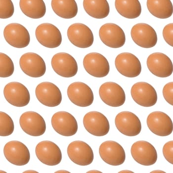 Repeating pattern of raw brown chicken eggs on isolated background