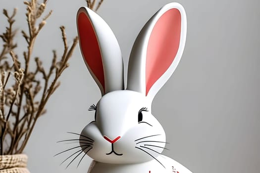 white rabbit 3d model toy gray background Scandinavian style Easter symbol. High quality 3d illustration alt