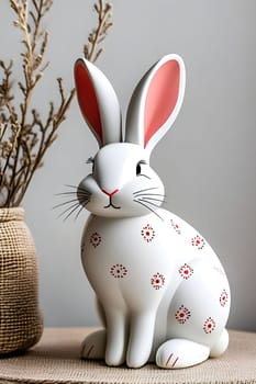 white rabbit 3d model toy gray background Scandinavian style Easter symbol. High quality 3d illustration alt