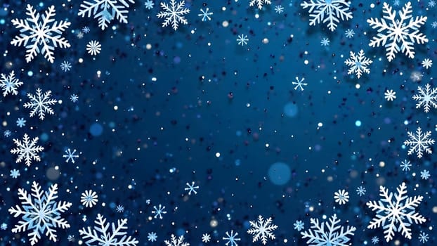 A seamless pattern of delicate snowflakes and twinkling stars in white, silver, and icy blue, symmetrically arranged with minimal gaps on a deep navy background, exuding a frosty, elegant atmosphere perfect for Christmas and New Years.