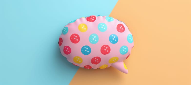 A playful cartoon-style speech bubble with vibrant polka dots floats against a pastel background. the bright, cheerful colors and whimsical design make it ideal for engaging print materials, cards, or posters targeting a fun-loving audience.