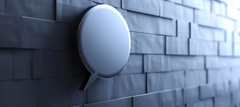 Sleek 3d speech bubble floats against a textured corporate wall, perfect for enhancing business messages or advertisements with a modern touch. ideal for professional design needs in presentations or marketing material.