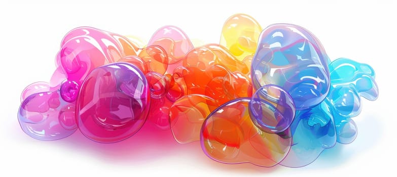 Bright, colorful speech bubbles layered dynamically over a white background showcase a shiny plastic texture. ideal for themes related to communication, social interaction, and modern digital conversations.