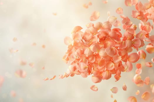 Soft flower petals form a speech bubble against a light pastel background with gentle sunlight, creating a serene and romantic atmosphere. ideal for nature-inspired branding, romantic designs, or gentle, dreamy visual concepts.