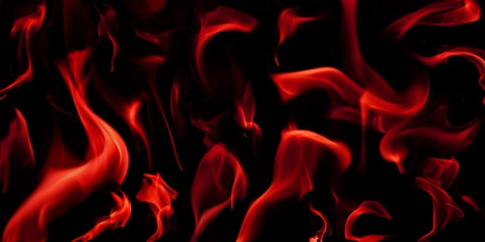 Verschiedene Flammen von einem Feuer in rot vor einem schwarzen Hintergrund
