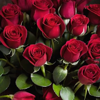 red scarlet roses beautiful bouquet flowers holiday love valentine's day wedding anniversary gift petals. High quality photo