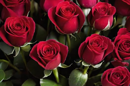 red scarlet roses beautiful bouquet flowers holiday love valentine's day wedding anniversary gift petals. plants green leaves nature gift for women. High quality alt photo