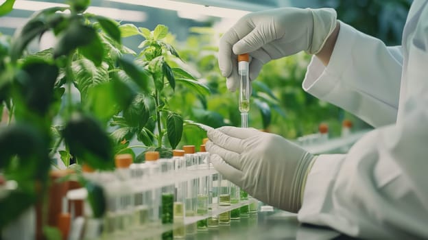 The process of growing plants in a bio greenhouse. Generative AI image