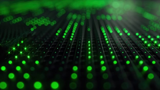 Black technology futuristic background with green neon effect. Generative AI design