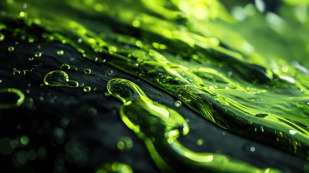 Green liquid on grunge stone texture abstract background. Generative AI design