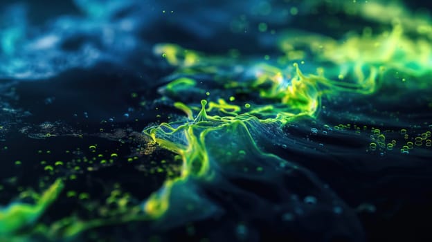 Bright green and blue liquid background. Generative AI image