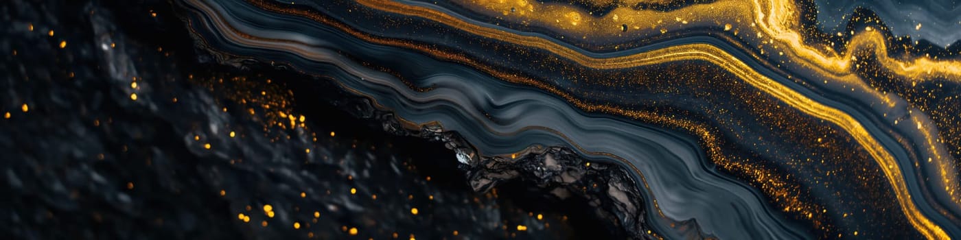 Abstract black golden grunge onyx texture background. Generative AI banner design