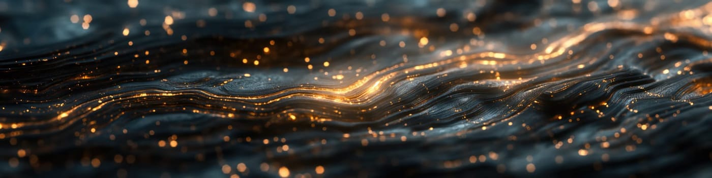 Abstract black stone and golden glowing grunge texture background. Generative AI banner design