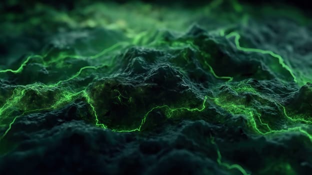 Green liquid wavy lines on grunge stone texture abstract background. Generative AI design