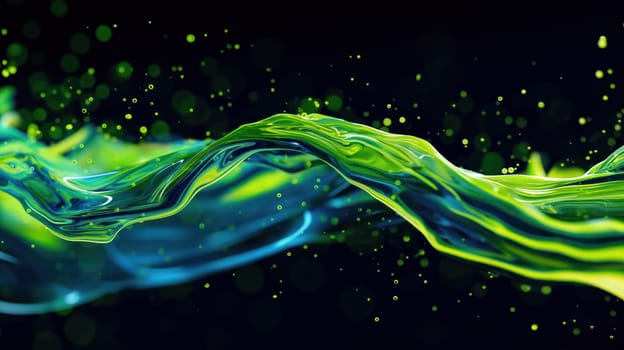 Green and blue liquid mixed on a black background. Generative AI image
