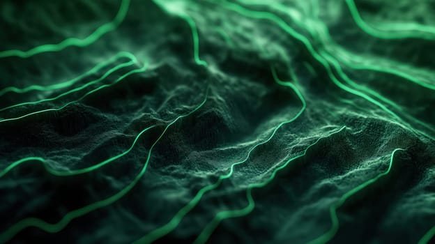Green liquid wavy lines on grunge stone texture abstract background. Generative AI design