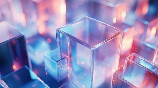Holographic glass cubes abstract tech concept background