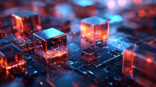 Holographic neon glass cubes abstract tech concept background