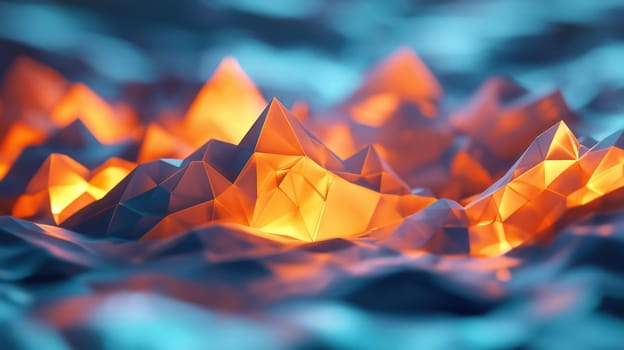 Blue orange low poly mountains landscape abstract geometric background