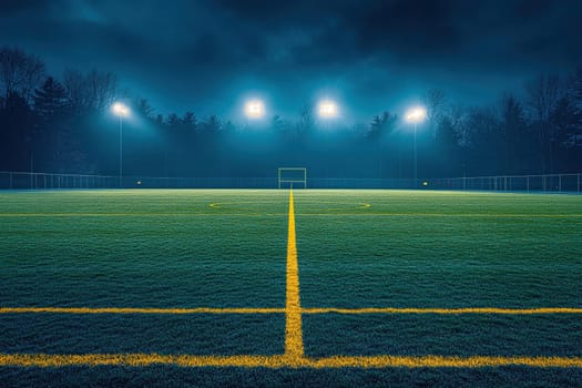 Huge empty sports stadium in the evening outdoors.