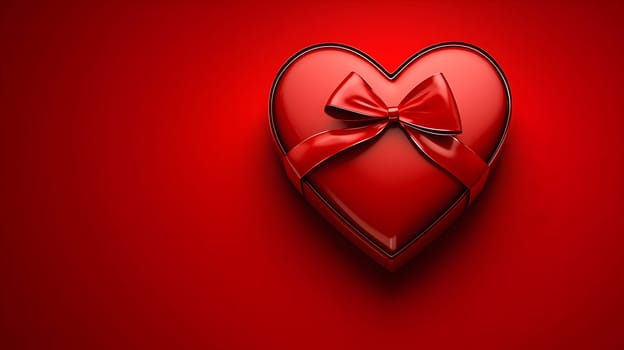 Beautiful heart-shaped gift box wrapped with a red bow, set against a vibrant red background. A perfect symbol of love, romance, and celebration for special occasions.