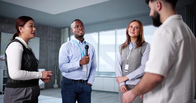 Business People Group Chatting. Team Talking In Office