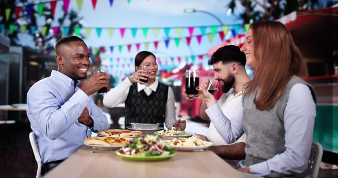 Friends Toast At Local Street Food Festival