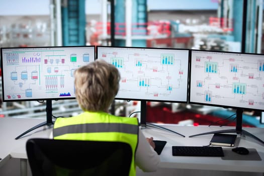 Industrial Data Automation System On Computer. Engineer Operator