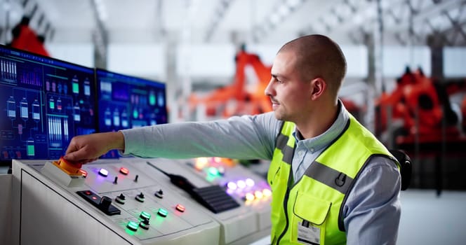 Scada Desktop Software On Computer At Car Manufacturing Line