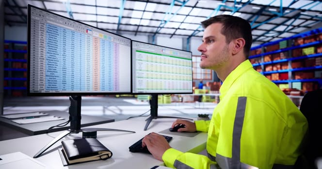 Warehouse Inventory Management On Computer. Staff In Office