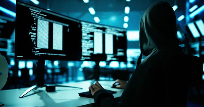 Hacker Stealing Data From Computer. Piracy And Fraud