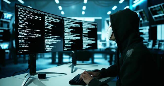 Stealing Secure Data And Information. Programmer Doing Software Theft