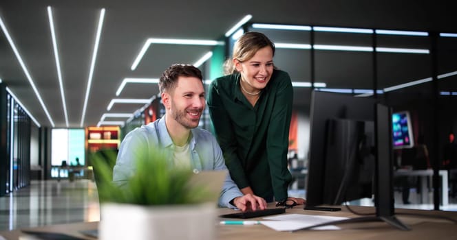 Business Data Analysts Man And Woman Using Computer
