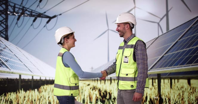 Solar Energy Contract Handshake. Photovoltaic Panel Power