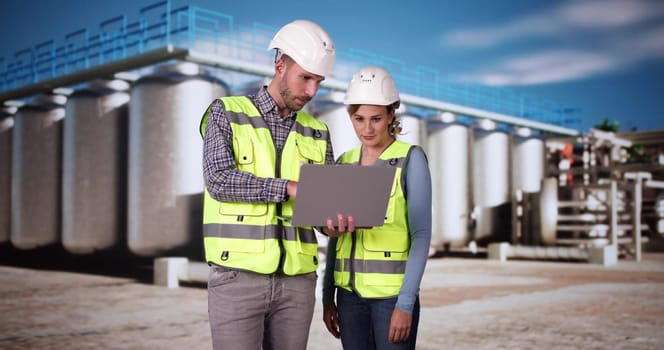 Silo Industrial Facility Managers At Work. Safety Inspector