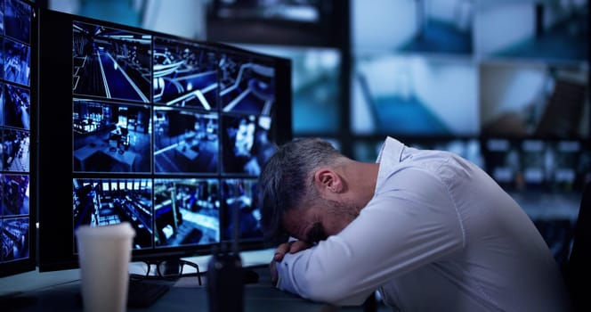 Security System CCTV Camera Operator Using Computer Monitor