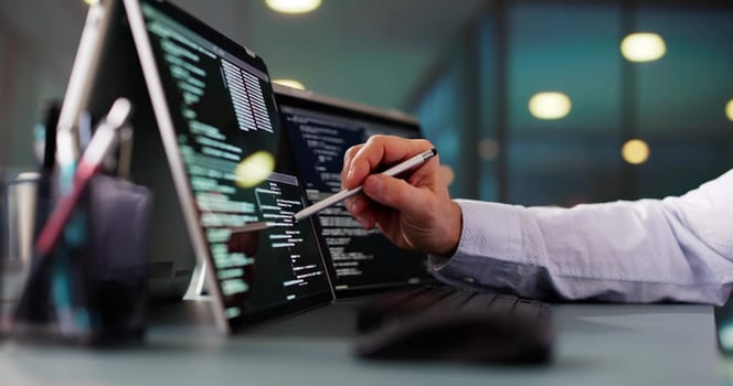 Programmer Or Coder At Office Desk Using Laptop