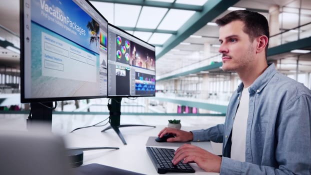 Graphic Web Designer Artist Using Computer To Design