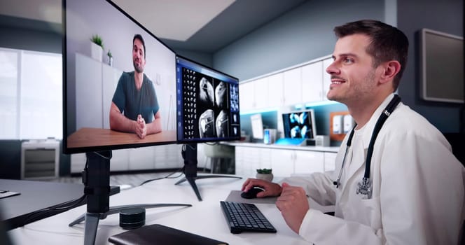 Online Video Conference With Doctor. Xray Shoulder Images Videochat