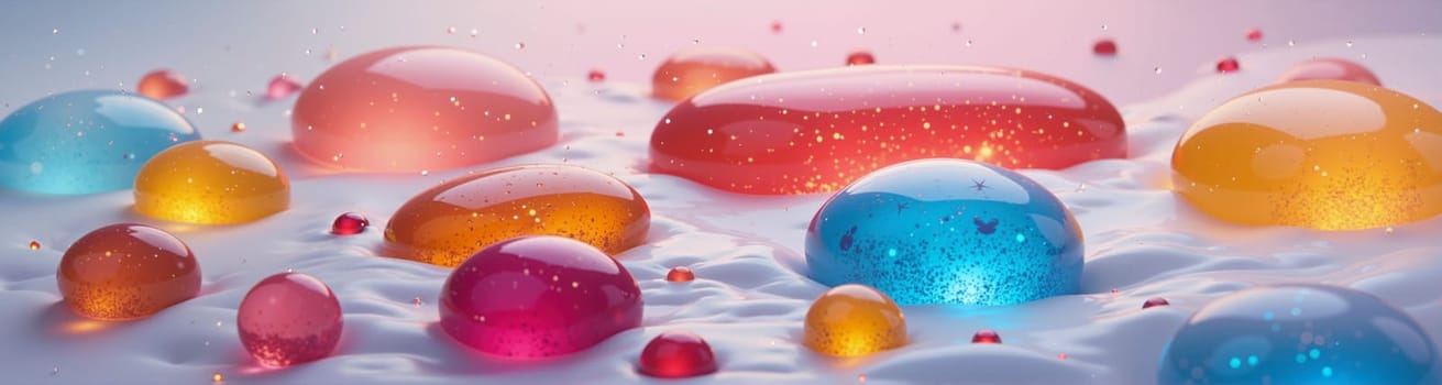 A colorful array of bubbles in various sizes and colors. The bubbles are floating on a white background, creating a vibrant and playful atmosphere. Concept of joy and wonder