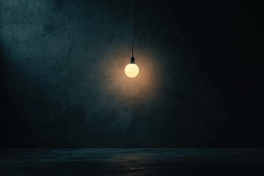 A minimalistic scene featuring a single light bulb hanging from a cord in a dark room, creating an atmosphere of calm and solitude with unique textures and shadows.