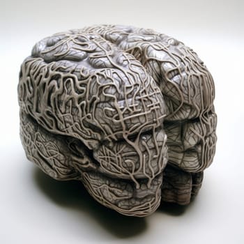 Iron human brain , on a white background. Close up