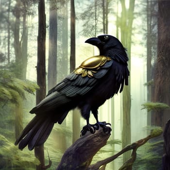 Halloween background. Black raven Spooky cloudy sky with moon and trees