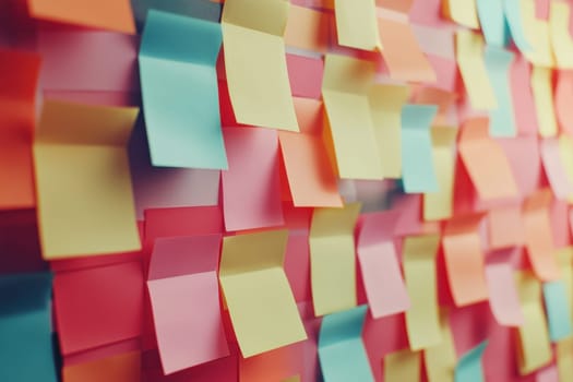 A vibrant display of colorful sticky notes arranged in random order, perfect for office environments and creative projects, inspiring organization and brainstorming.