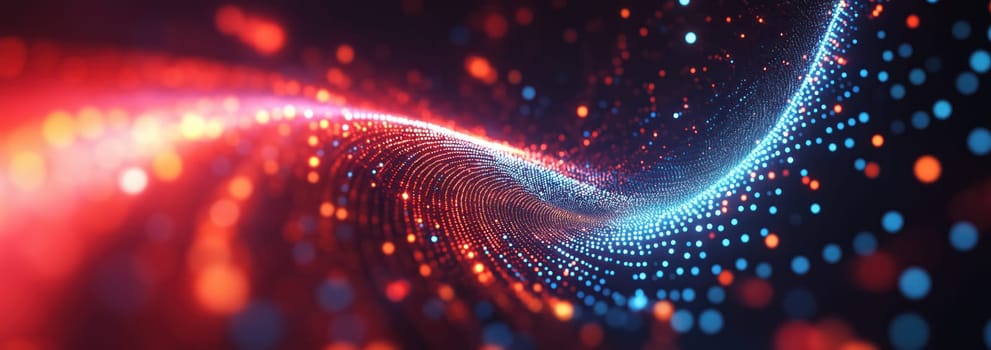 Colorful neon spiral glowing dotted waves abstract futuristic background